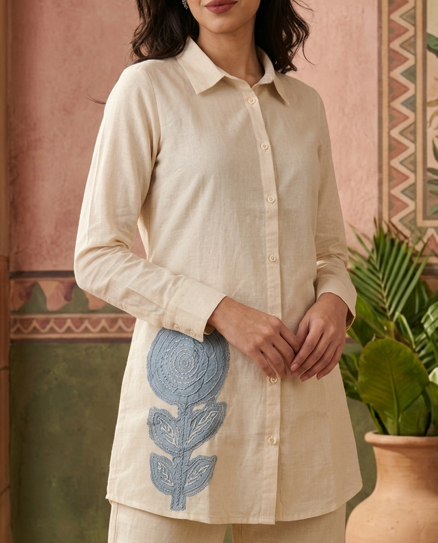 Floral Embroidered Tunic With & Trousers