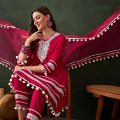 Embroidered Anarkali Kurta & Trousers With Dupatta