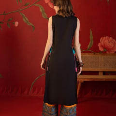 Black Ethnic Motif Print Sleevless Straight Kurta With Trouser