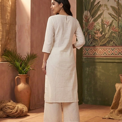 Floral Embroidered Thread Work Straight Kurta With Trousers