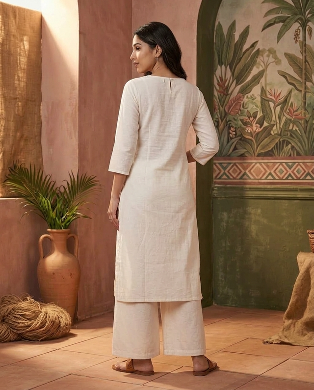 Floral Embroidered Thread Work Straight Kurta With Trousers