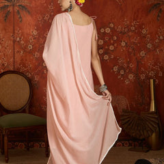 Peach Floral Embroidered Shoulder Straps Kurta With Trouser & Dupatta Kurta Set