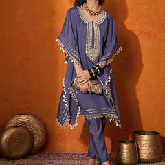 Geometric Embroidered & Mirror Work Kaftan Kurta With Trouser