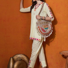 Abstract Embroidered Pure Cotton Top With Trouser Co-Ords