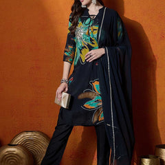 Floral Embroidered Sequinned Kurta With Trouser And Dupatta