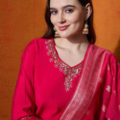 Floral Embroidered Kurta With Trousers And Dupatta