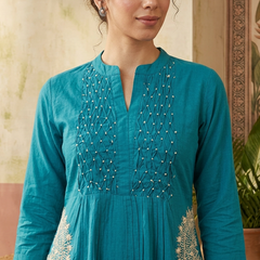 Floral Embroidered Thread Work A-Line Kurta With Trousers