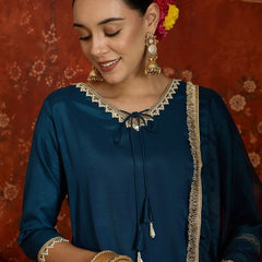 Pink Embroidered Straight Kurta With Farsi Salwar & Dupatta