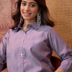 Parrot Green Self Design Shirt Collar Tunic & Trouser Co-Ords