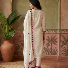 Floral Embroidered Straight Kurta With Trousers & Dupatta