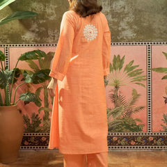 Floral Embroidered Thread Work A-Line Kurta With Trousers