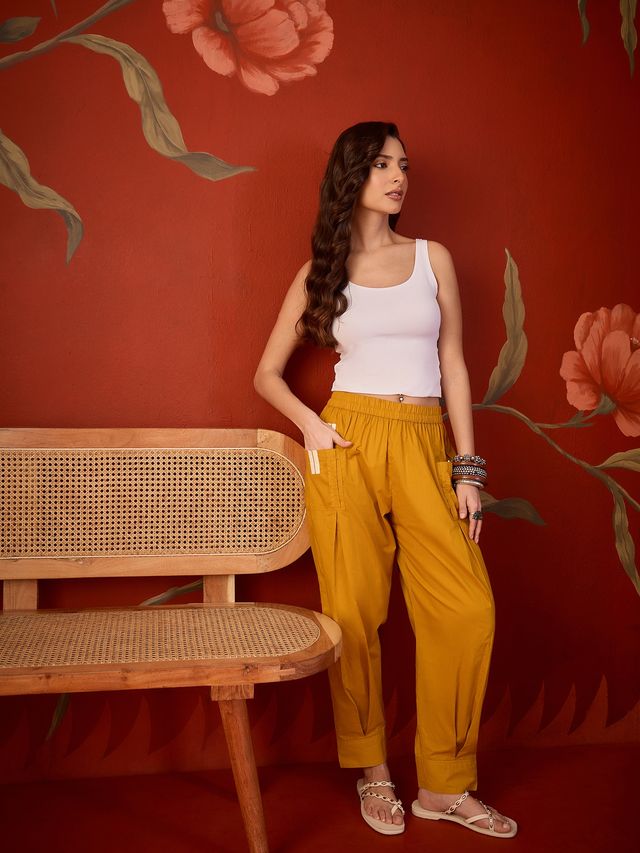Women’s Solid Pleated Harem Cotton Trouser