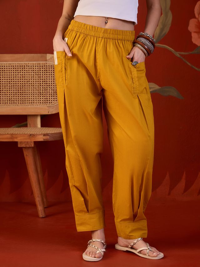 Women’s Solid Pleated Harem Cotton Trouser
