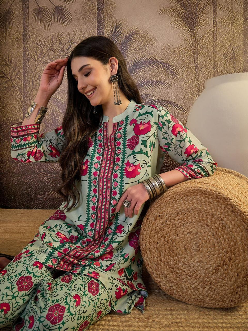 Floral Printed Cotton  Lining in Kurta With Pant Co-Ords