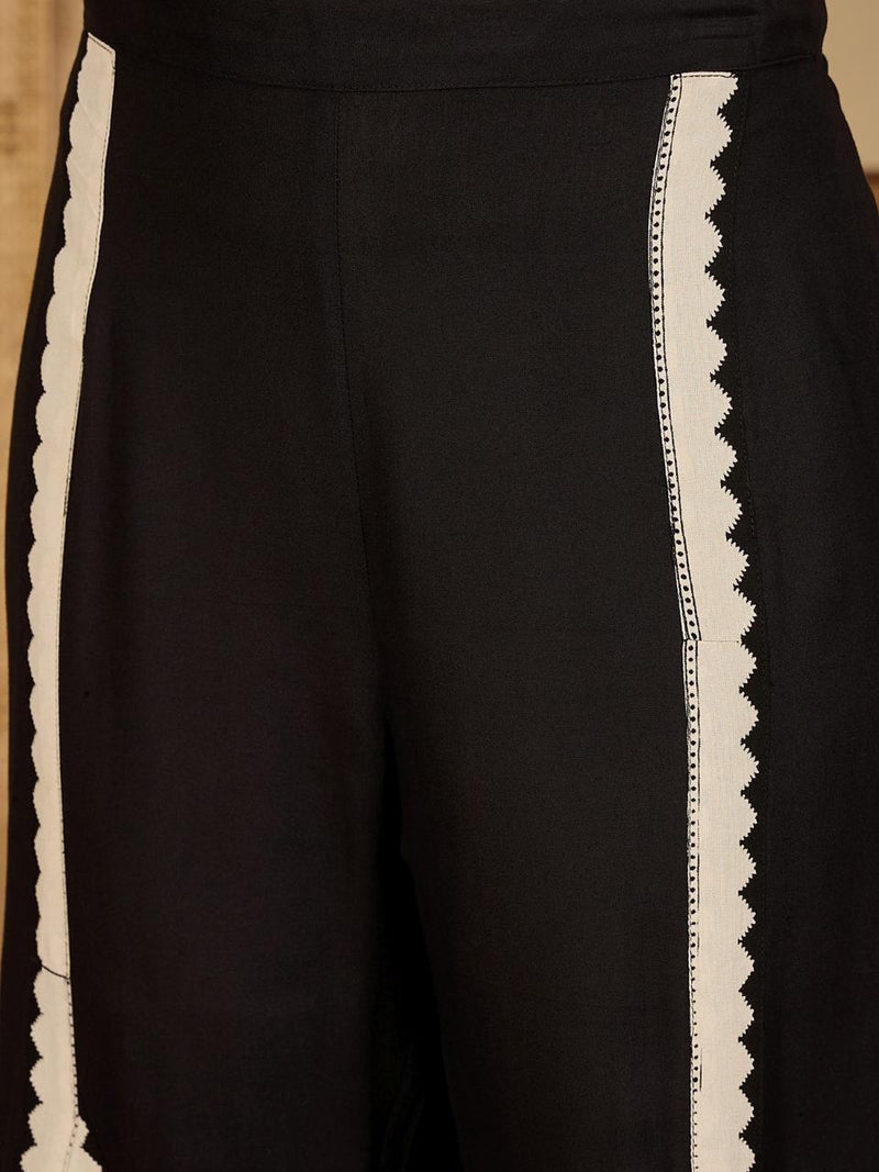 Black Printed A-Line Tunic With Palazzo & Bags Co-Ords Set