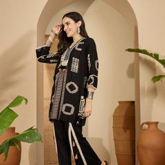 Black Printed A-Line Tunic With Palazzo & Bags Co-Ords Set