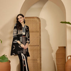 Black Printed A-Line Tunic With Palazzo & Bags Co-Ords Set