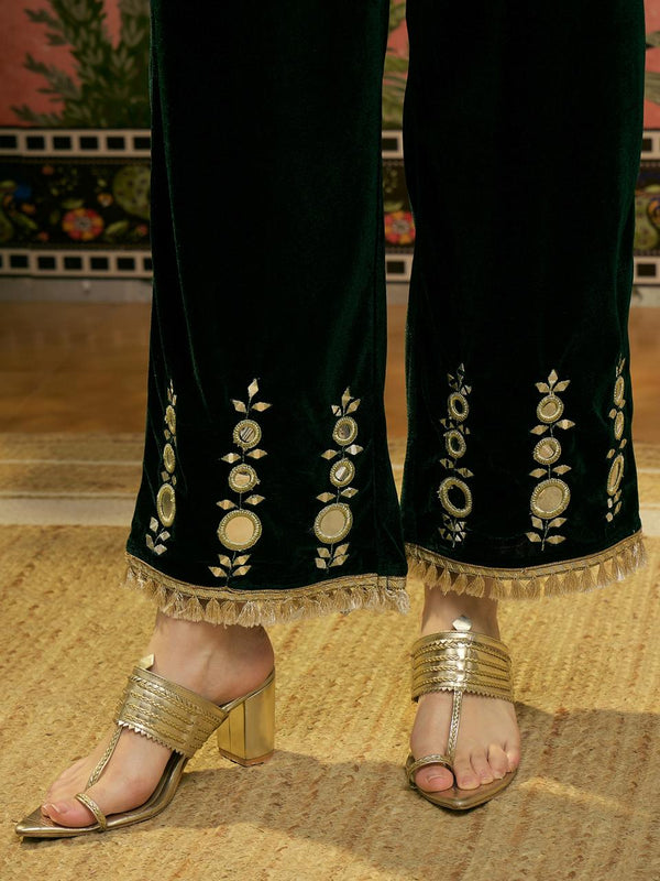 Green Embroidered Velvet  Tunic & Trousers Co-Ords