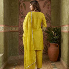Pink Ethnic Motif Embroidered Kurta With Top & Trouser & Dupatta