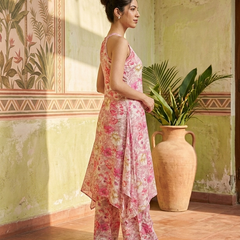 Floral Print Sleeveless Straight Kurta With Trousers