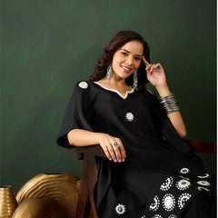 Geometric Embroidered & Mirror Work Kaftan Kurta With Trouser