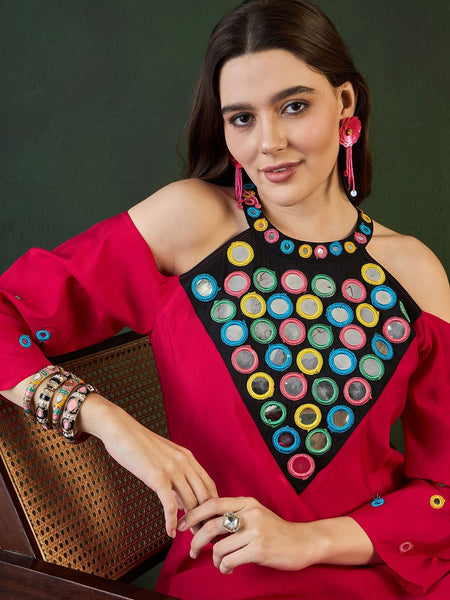 Embroidered Kurta, Palazzo With Bag Kurta Set