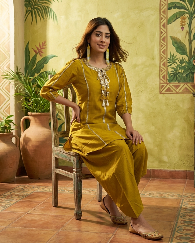Floral Embroidered Tunic With & Farsi Salwar
