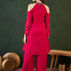 Embroidered Kurta, Palazzo With Bag Kurta Set