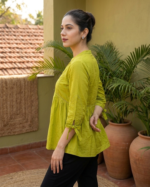 Ethnic Motifs Yoke Design Pure Cotton Short Kurti