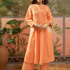 Floral Embroidered Thread Work A-Line Kurta With Trousers