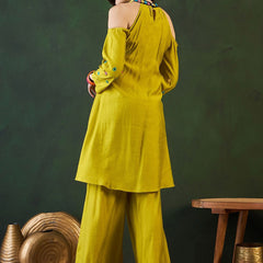 Embroidered Kurta & Palazzo With Bag Kurta Set