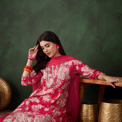 Floral Embroidered Round Neck Kurta With Dhoti Pants And Dupatta