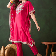 Geometric Embroidered & Mirror Work Kaftan Kurta With Trouser