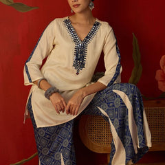 Floral Embroidered Tunic With Printed Palazzo Co-Ords Set