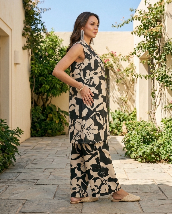 Printed Pure Cotton Shrug Crop Top & Palazzos Co-Ords