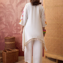 White Floral Embroidered Tunic With Trouser Co-Ords Set