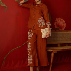 Floral Embroidered Tunic With & Trousers