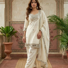 Pink Ethnic Motif Embroidered Kurta With Top & Trouser & Dupatta