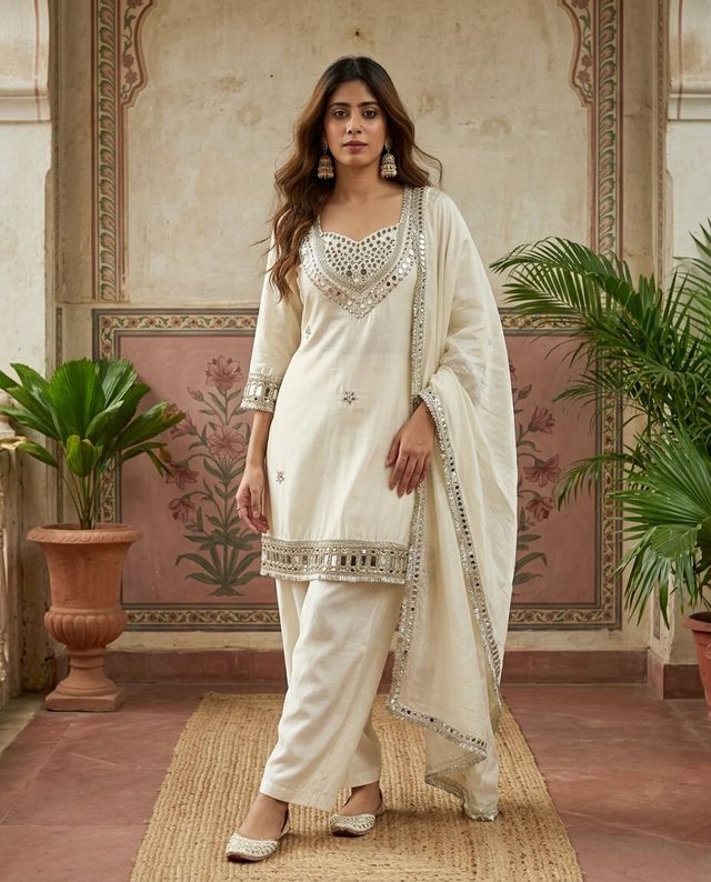 Pink Ethnic Motif Embroidered Kurta With Top & Trouser & Dupatta