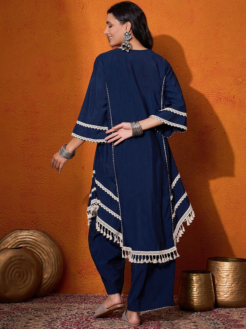 Floral Embroidered Mirror Work Regular A-Line Kurta Sets