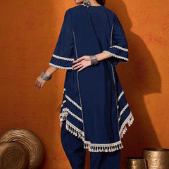 Floral Embroidered Regular Mirror Work A-Line Kurta with Palazzo