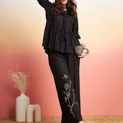 Embellished Lace Up Detail Top & Palazzo Co-Ords Set