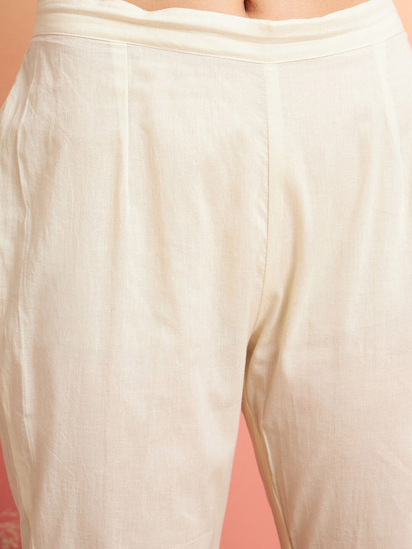 Pure Cotton Floral Embroidered Straight Kurta With Trousers & Dupatta