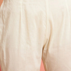 Off White Embroidered  Pure Cotton Kurta with Trousers & Dupatta