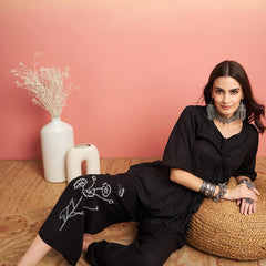Embellished Lace Up Detail Top & Palazzo Co-Ords Set