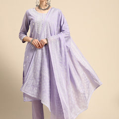 Women Floral Embroidered Pure Cotton Kurta with Trousers & With Dupatta