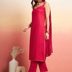Printed Shoulder Strap Gotta Patti Kurta With Trousers & Dupatta
