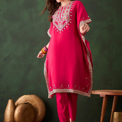 Geometric Embroidered & Mirror Work Kaftan Kurta With Trouser