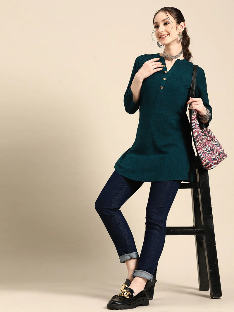 Printed Mandarin Collar Kurti