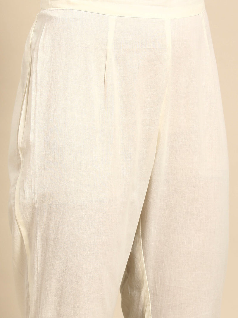 Off White Embroidered  Pure Cotton Kurta with Trousers & Dupatta